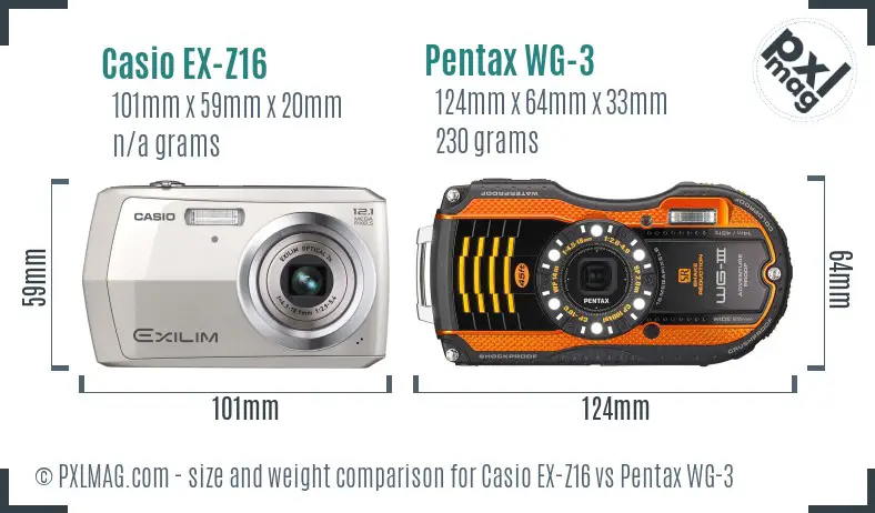 Casio EX-Z16 vs Pentax WG-3 size comparison