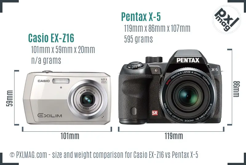 Casio EX-Z16 vs Pentax X-5 size comparison