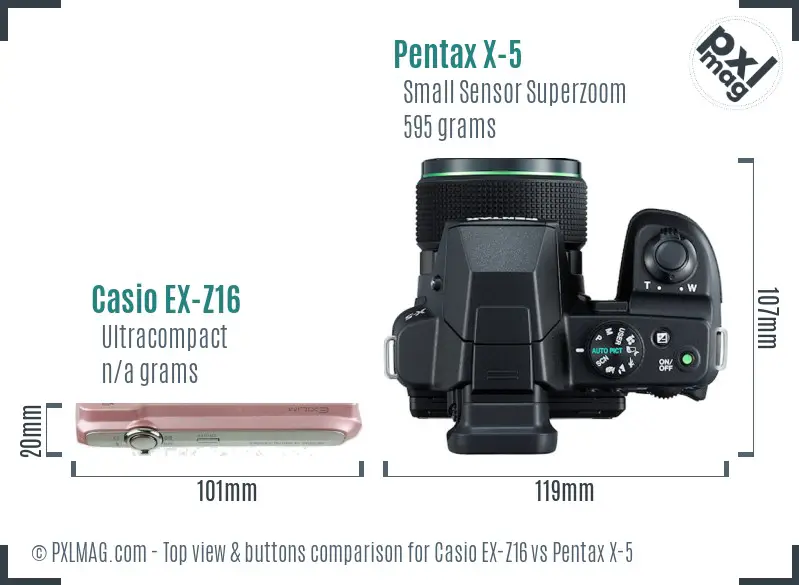 Casio EX-Z16 vs Pentax X-5 top view buttons comparison