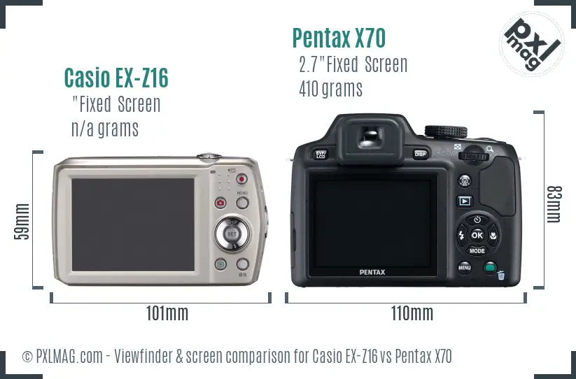 Casio EX-Z16 vs Pentax X70 Screen and Viewfinder comparison