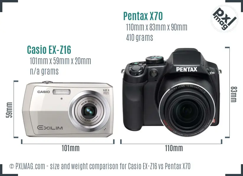 Casio EX-Z16 vs Pentax X70 size comparison