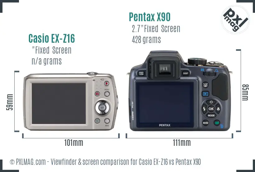 Casio EX-Z16 vs Pentax X90 Screen and Viewfinder comparison
