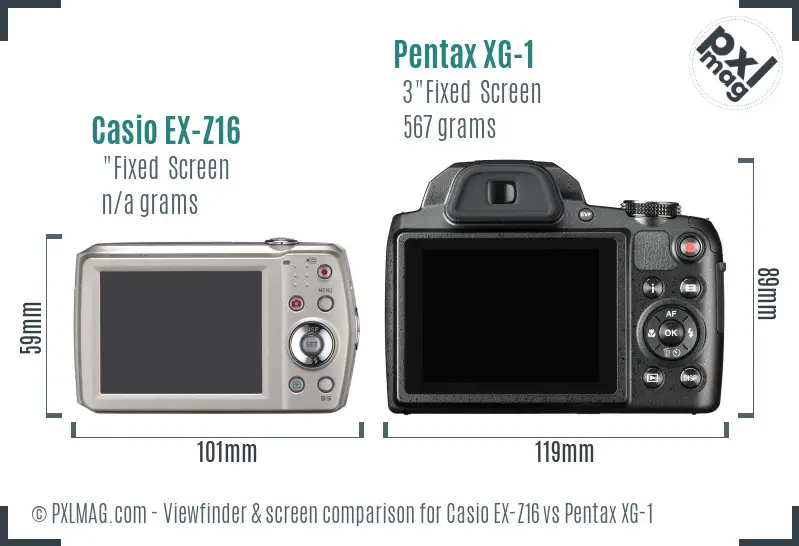Casio EX-Z16 vs Pentax XG-1 Screen and Viewfinder comparison Casio EX-Z16 vs Pentax XG-1 Screen and Viewfinder comparison