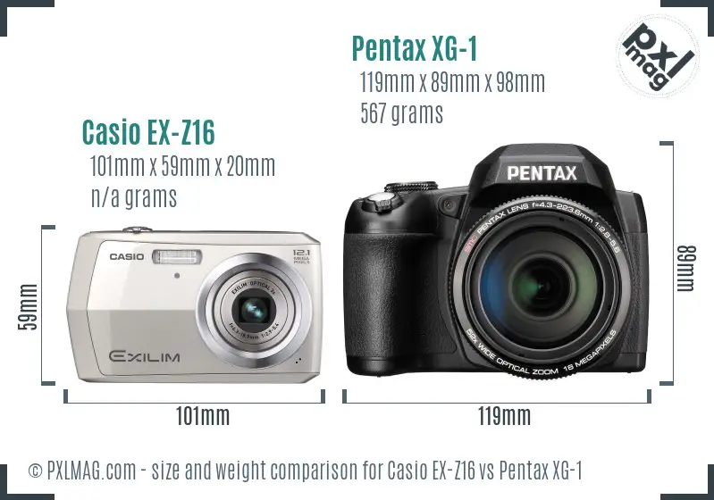 Casio EX-Z16 vs Pentax XG-1 size comparison Casio EX-Z16 vs Pentax XG-1 size comparison