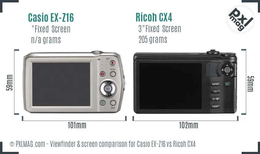 Casio EX-Z16 vs Ricoh CX4 Screen and Viewfinder comparison Casio EX-Z16 vs Ricoh CX4 Screen and Viewfinder comparison