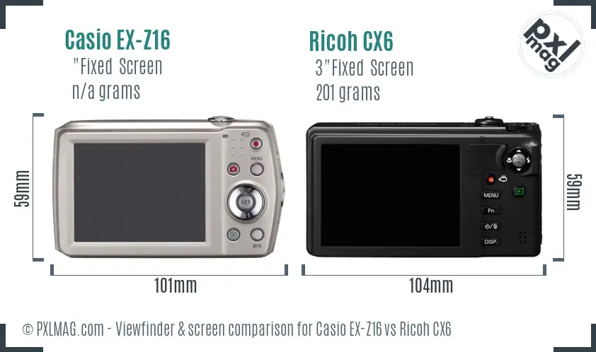 Casio EX-Z16 vs Ricoh CX6 Screen and Viewfinder comparison Casio EX-Z16 vs Ricoh CX6 Screen and Viewfinder comparison