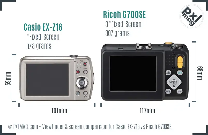 Casio EX-Z16 vs Ricoh G700SE Screen and Viewfinder comparison