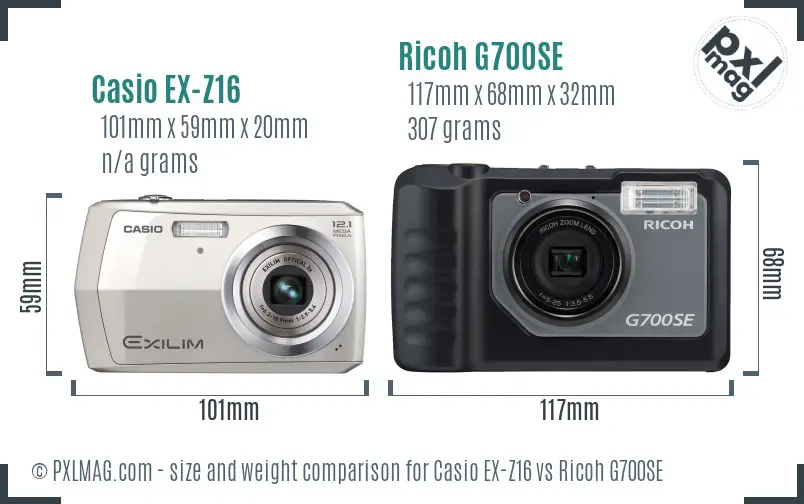 Casio EX-Z16 vs Ricoh G700SE size comparison