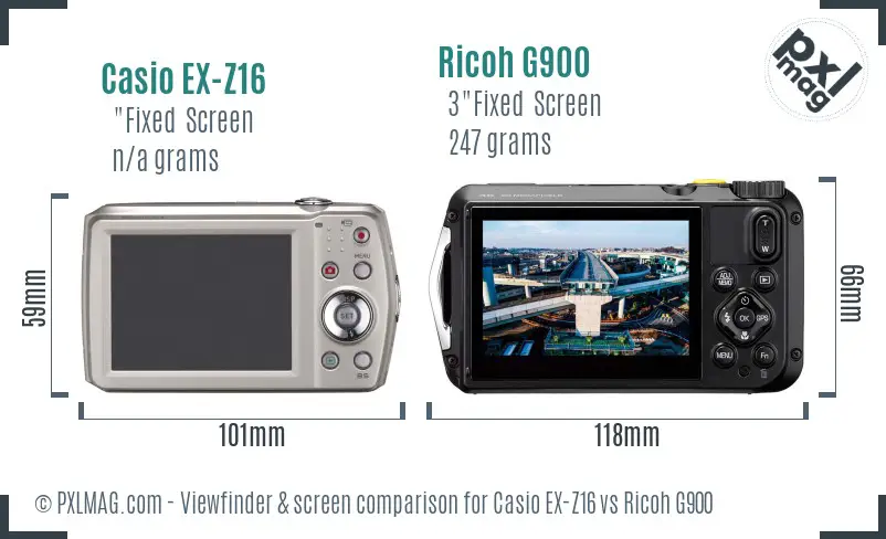 Casio EX-Z16 vs Ricoh G900 Screen and Viewfinder comparison