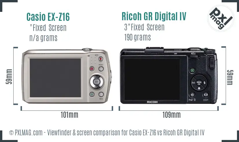 Casio EX-Z16 vs Ricoh GR Digital IV Screen and Viewfinder comparison Casio EX-Z16 vs Ricoh GR Digital IV Screen and Viewfinder comparison