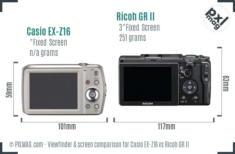 Casio EX-Z16 vs Ricoh GR II Screen and Viewfinder comparison Casio EX-Z16 vs Ricoh GR II Screen and Viewfinder comparison
