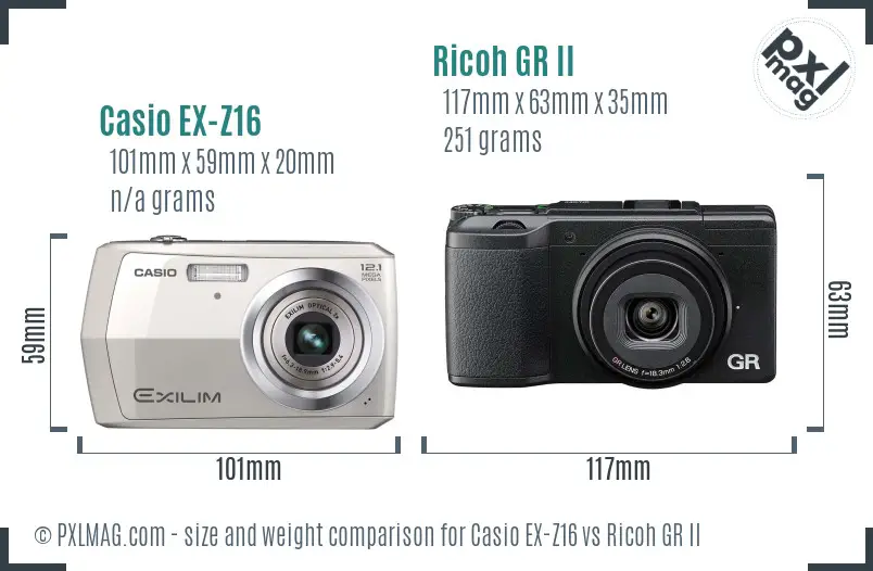 Casio EX-Z16 vs Ricoh GR II size comparison Casio EX-Z16 vs Ricoh GR II size comparison