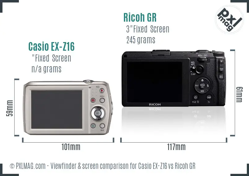 Casio EX-Z16 vs Ricoh GR Screen and Viewfinder comparison Casio EX-Z16 vs Ricoh GR Screen and Viewfinder comparison