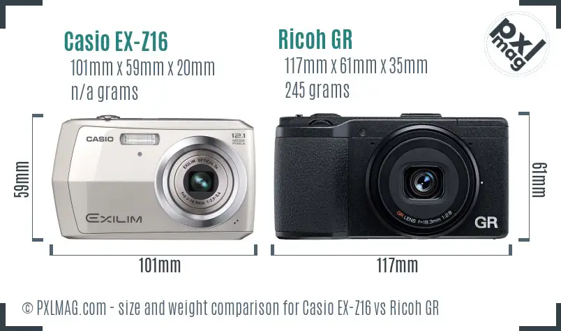 Casio EX-Z16 vs Ricoh GR size comparison Casio EX-Z16 vs Ricoh GR size comparison