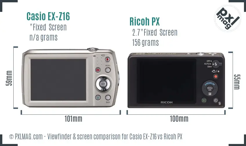 Casio EX-Z16 vs Ricoh PX Screen and Viewfinder comparison
