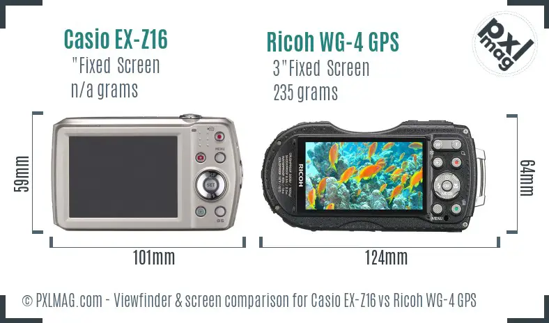 Casio EX-Z16 vs Ricoh WG-4 GPS Screen and Viewfinder comparison