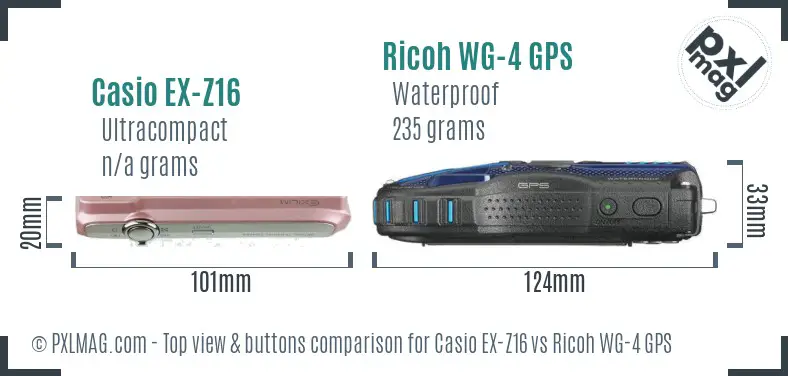 Casio EX-Z16 vs Ricoh WG-4 GPS top view buttons comparison