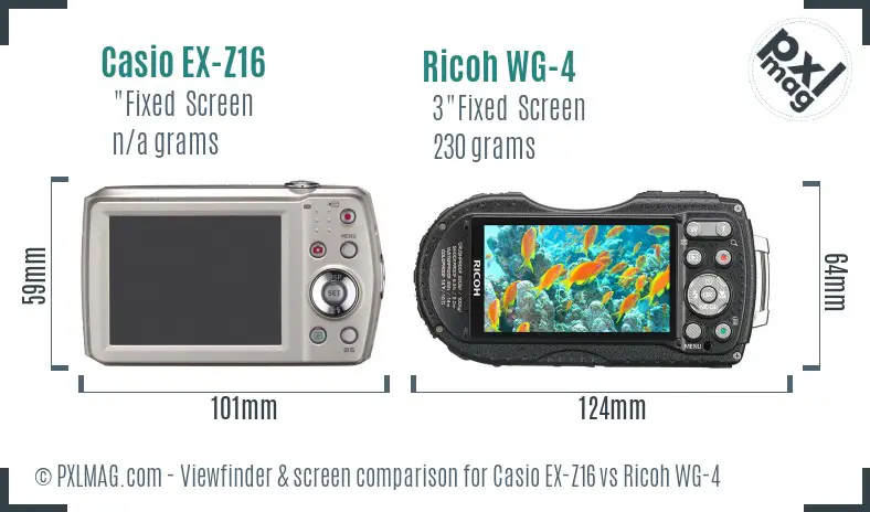 Casio EX-Z16 vs Ricoh WG-4 Screen and Viewfinder comparison