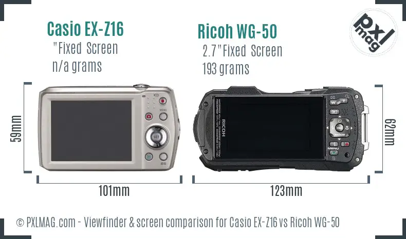 Casio EX-Z16 vs Ricoh WG-50 Screen and Viewfinder comparison Casio EX-Z16 vs Ricoh WG-50 Screen and Viewfinder comparison