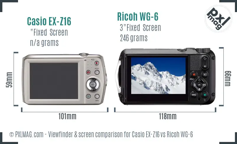 Casio EX-Z16 vs Ricoh WG-6 Screen and Viewfinder comparison Casio EX-Z16 vs Ricoh WG-6 Screen and Viewfinder comparison