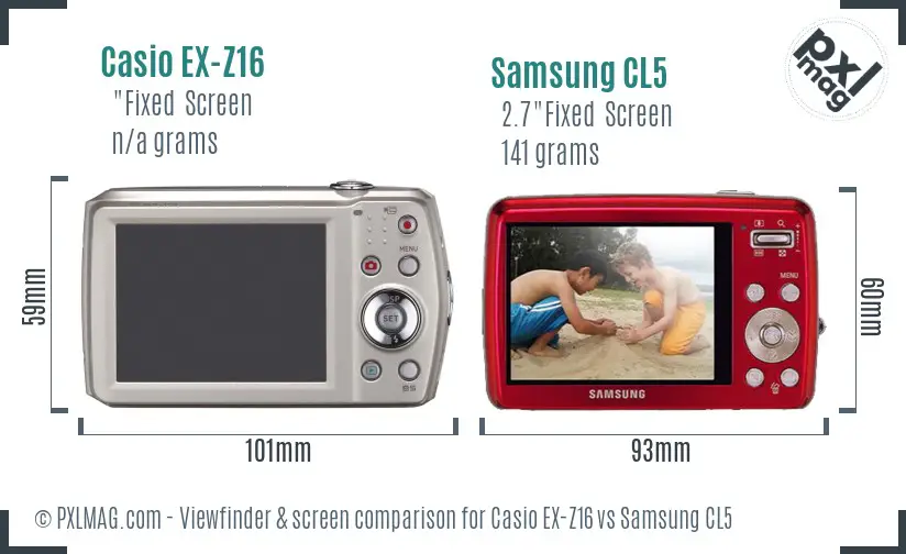 Casio EX-Z16 vs Samsung CL5 Screen and Viewfinder comparison
