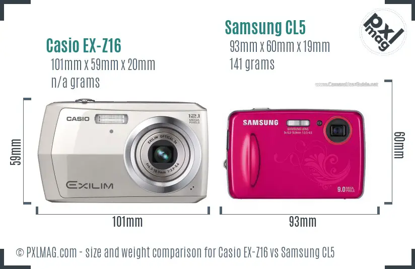 Casio EX-Z16 vs Samsung CL5 size comparison