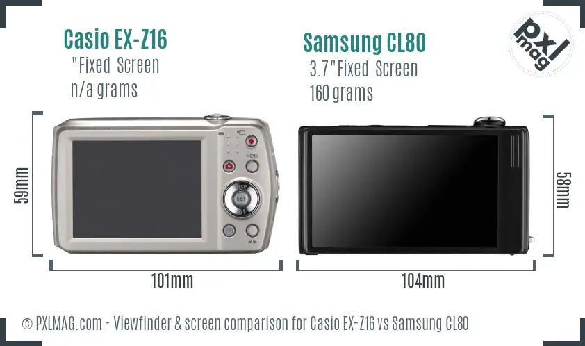 Casio EX-Z16 vs Samsung CL80 Screen and Viewfinder comparison Casio EX-Z16 vs Samsung CL80 Screen and Viewfinder comparison