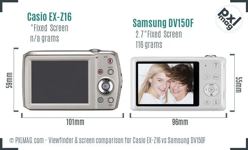 Casio EX-Z16 vs Samsung DV150F Screen and Viewfinder comparison