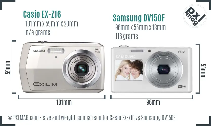 Casio EX-Z16 vs Samsung DV150F size comparison Casio EX-Z16 vs Samsung DV150F size comparison