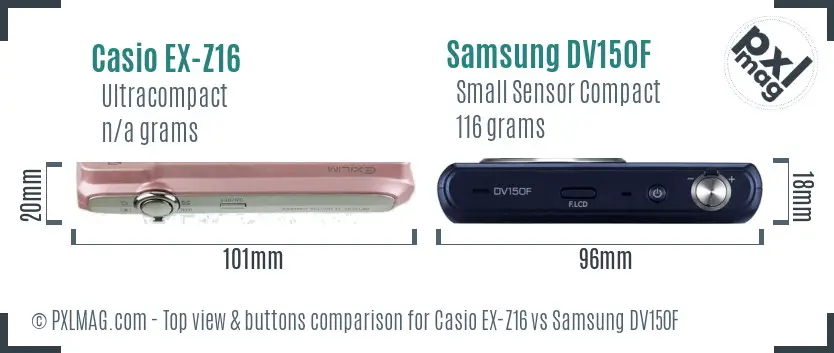 Casio EX-Z16 vs Samsung DV150F top view buttons comparison