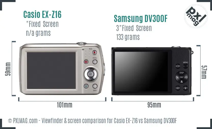 Casio EX-Z16 vs Samsung DV300F Screen and Viewfinder comparison