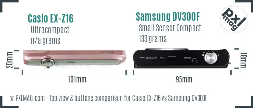 Casio EX-Z16 vs Samsung DV300F top view buttons comparison