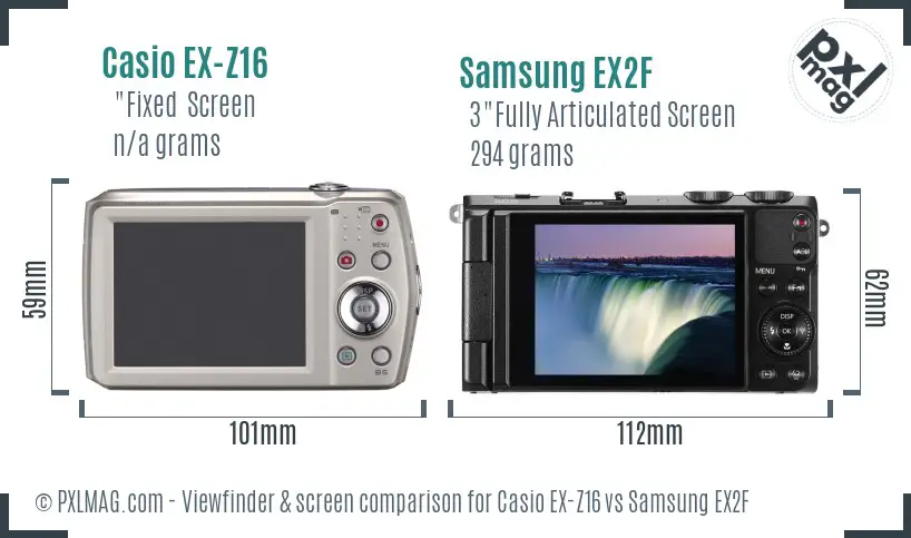 Casio EX-Z16 vs Samsung EX2F Screen and Viewfinder comparison