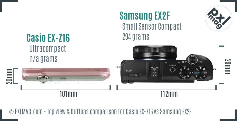 Casio EX-Z16 vs Samsung EX2F top view buttons comparison