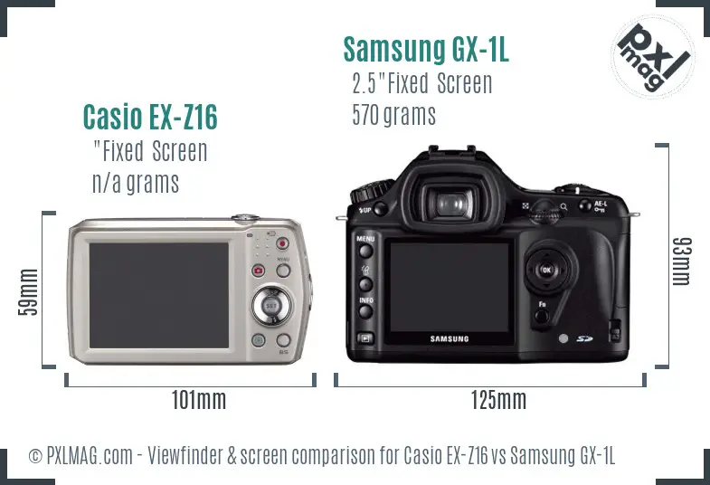 Casio EX-Z16 vs Samsung GX-1L Screen and Viewfinder comparison