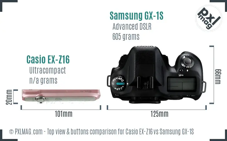 Casio EX-Z16 vs Samsung GX-1S top view buttons comparison