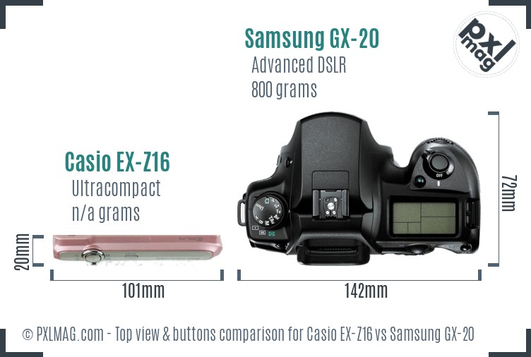 Casio EX-Z16 vs Samsung GX-20 top view buttons comparison