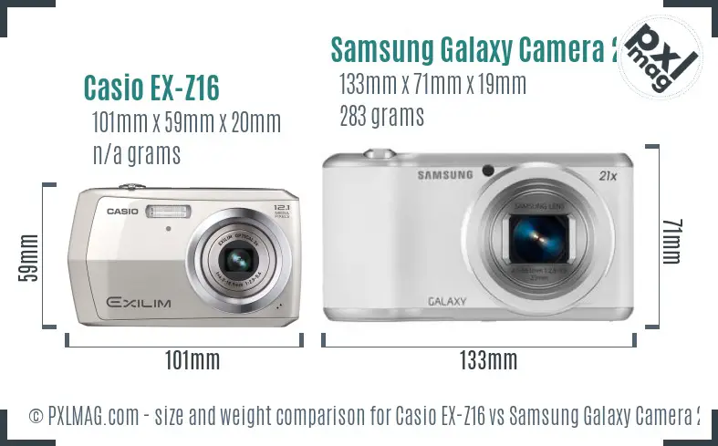 Casio EX-Z16 vs Samsung Galaxy Camera 2 size comparison