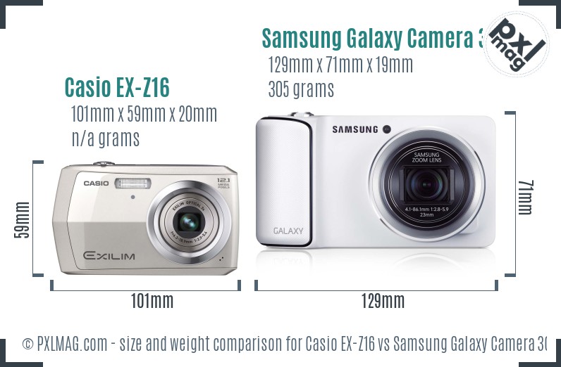 Casio EX-Z16 vs Samsung Galaxy Camera 3G size comparison