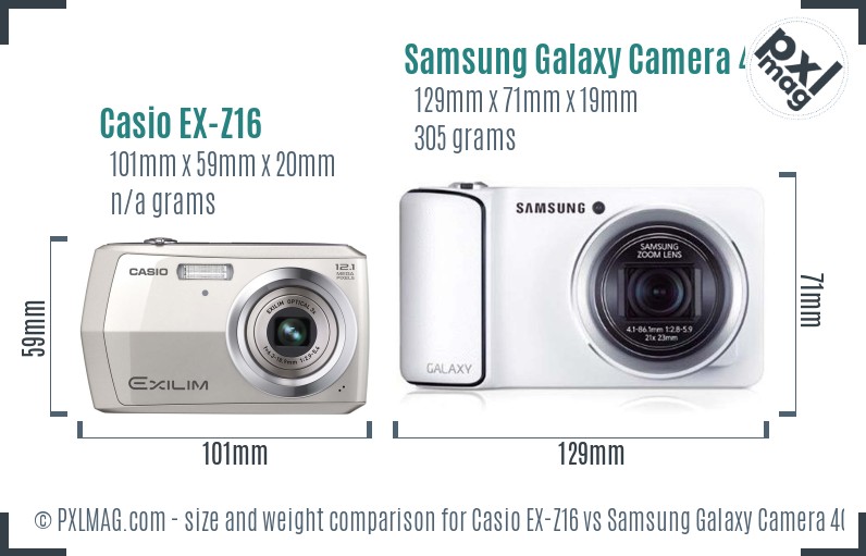 Casio EX-Z16 vs Samsung Galaxy Camera 4G size comparison
