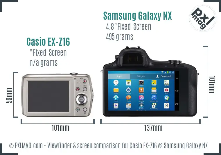 Casio EX-Z16 vs Samsung Galaxy NX Screen and Viewfinder comparison