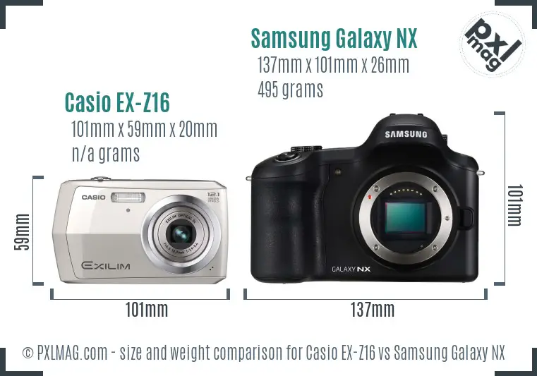 Casio EX-Z16 vs Samsung Galaxy NX size comparison