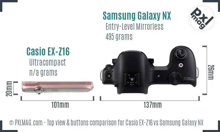 Casio EX-Z16 vs Samsung Galaxy NX top view buttons comparison