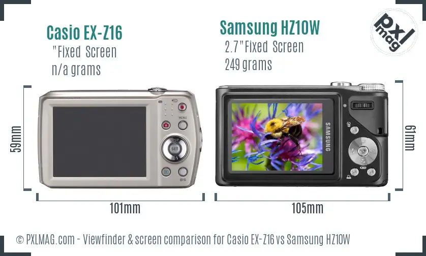 Casio EX-Z16 vs Samsung HZ10W Screen and Viewfinder comparison Casio EX-Z16 vs Samsung HZ10W Screen and Viewfinder comparison