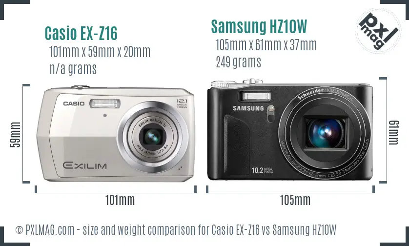 Casio EX-Z16 vs Samsung HZ10W size comparison Casio EX-Z16 vs Samsung HZ10W size comparison