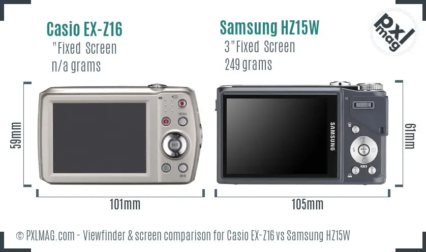 Casio EX-Z16 vs Samsung HZ15W Screen and Viewfinder comparison