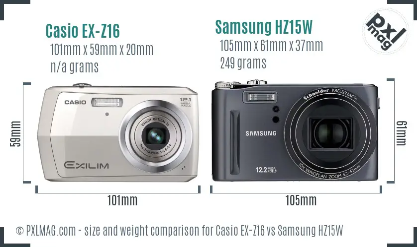 Casio EX-Z16 vs Samsung HZ15W size comparison