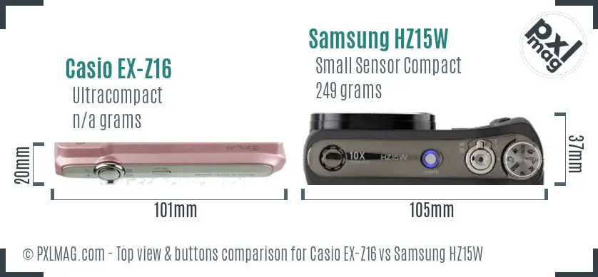 Casio EX-Z16 vs Samsung HZ15W top view buttons comparison