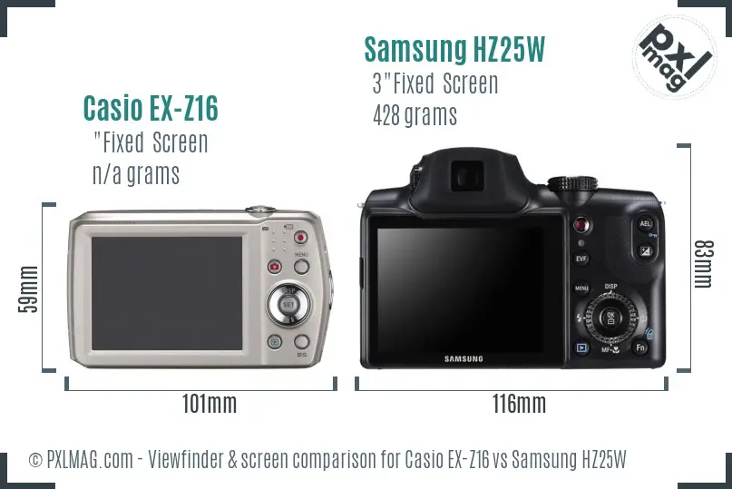 Casio EX-Z16 vs Samsung HZ25W Screen and Viewfinder comparison Casio EX-Z16 vs Samsung HZ25W Screen and Viewfinder comparison