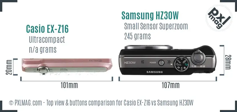 Casio EX-Z16 vs Samsung HZ30W top view buttons comparison